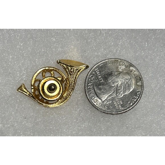 French Horn ~ Gold Tone With Rhinestones Tie Tack or  Lapel Pin - Picture 2 of 2